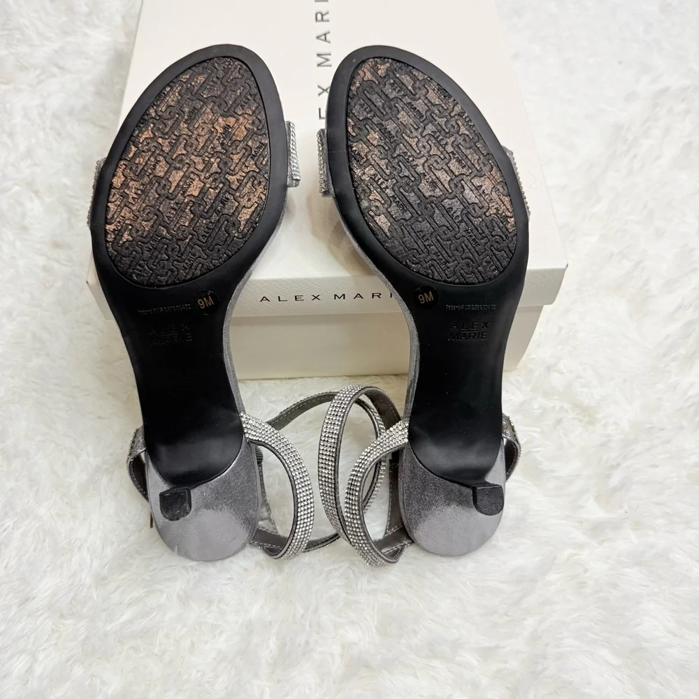 Alex Marie Nallie Rhinestone Heels Silver Strappy Sandals Size 9M Dressy Evening
